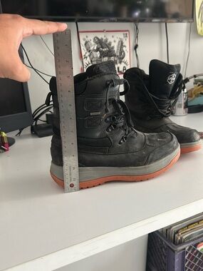 Men's Black Work Boots with Orange Sole